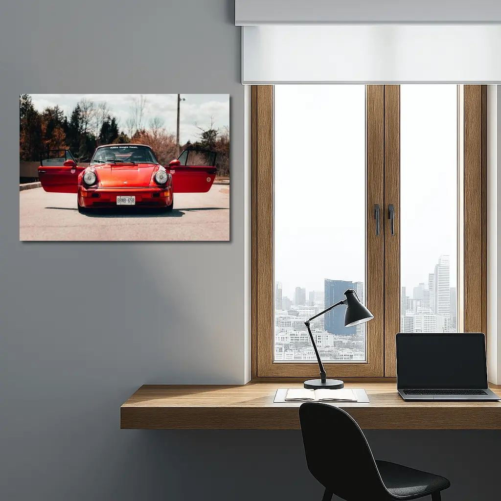 Red Porsche 911 Front View Doors Open – Wall Art