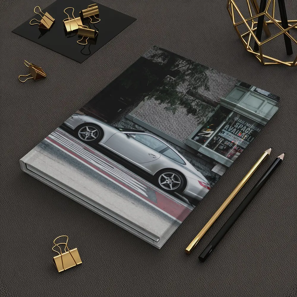 Silver Porsche 911 Parked City Street – Notebooks