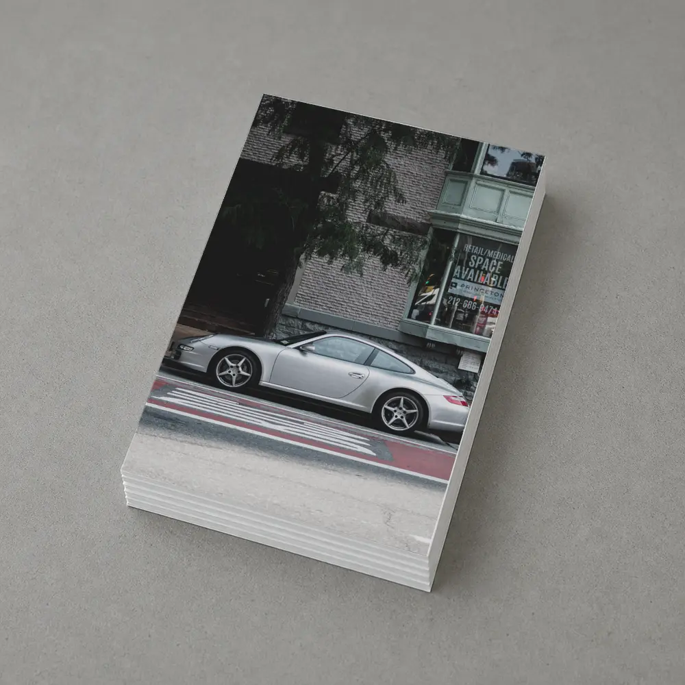 Silver Porsche 911 Parked City Street – Postcards
