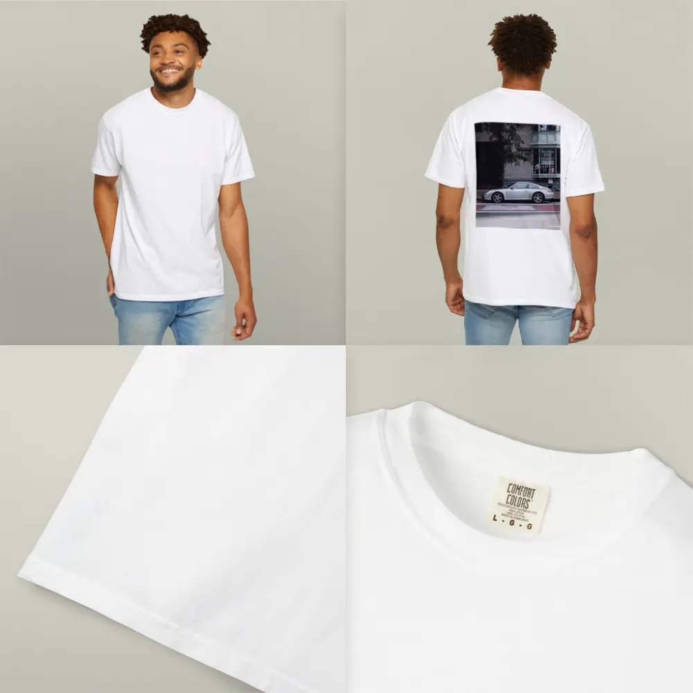 Silver Porsche 911 Parked City Street – T-Shirts