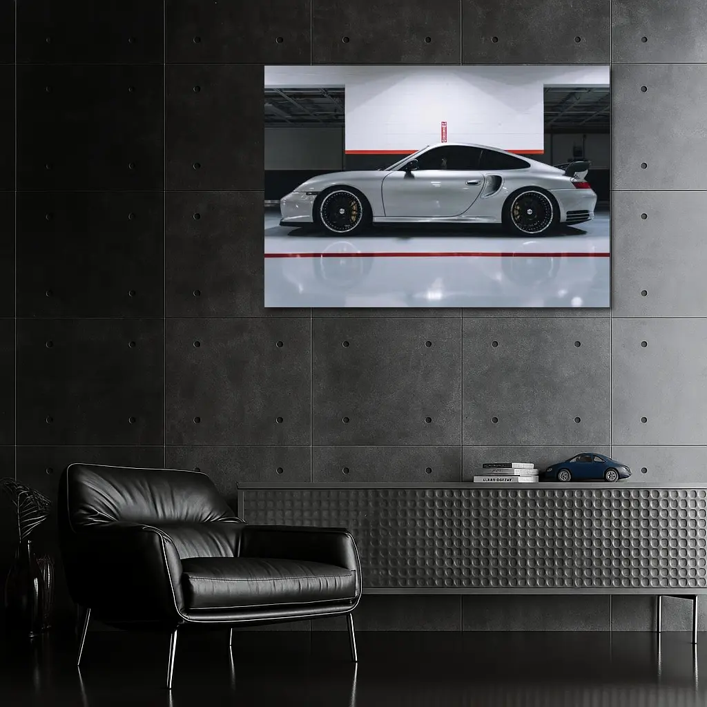 Porsche 911 Turbo Silver Garage Side Profile – Wall Art