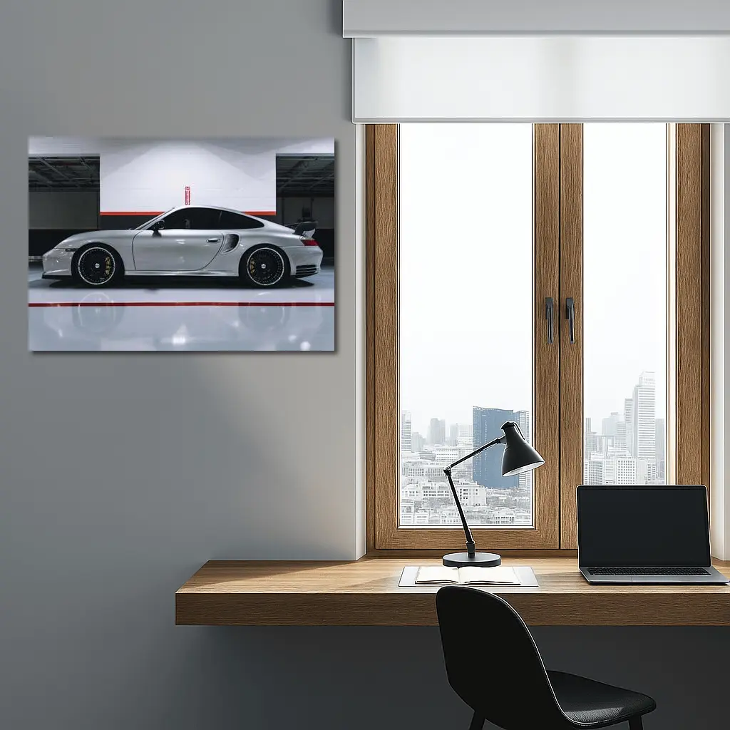 Porsche 911 Turbo Silver Garage Side Profile – Wall Art