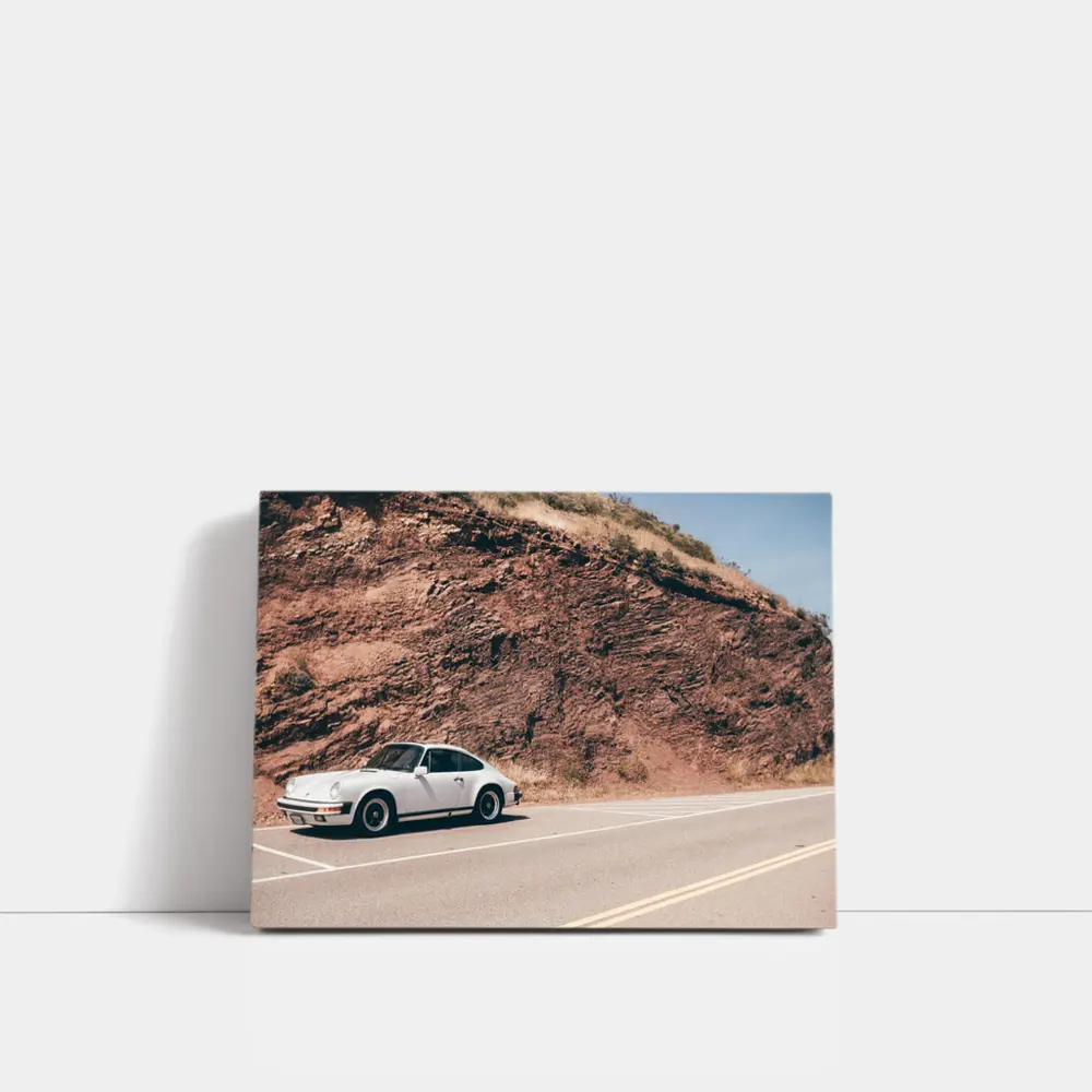 White Porsche 911 On Desert Mountain Road – Wall Art