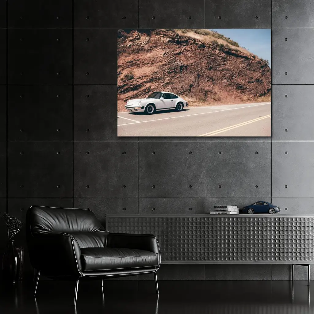 White Porsche 911 On Desert Mountain Road – Wall Art