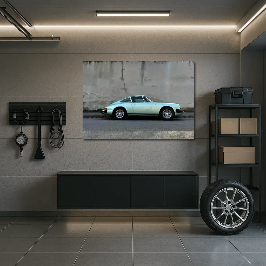 Porsche 911 Mint Green Classic Street Side – Wall Art
