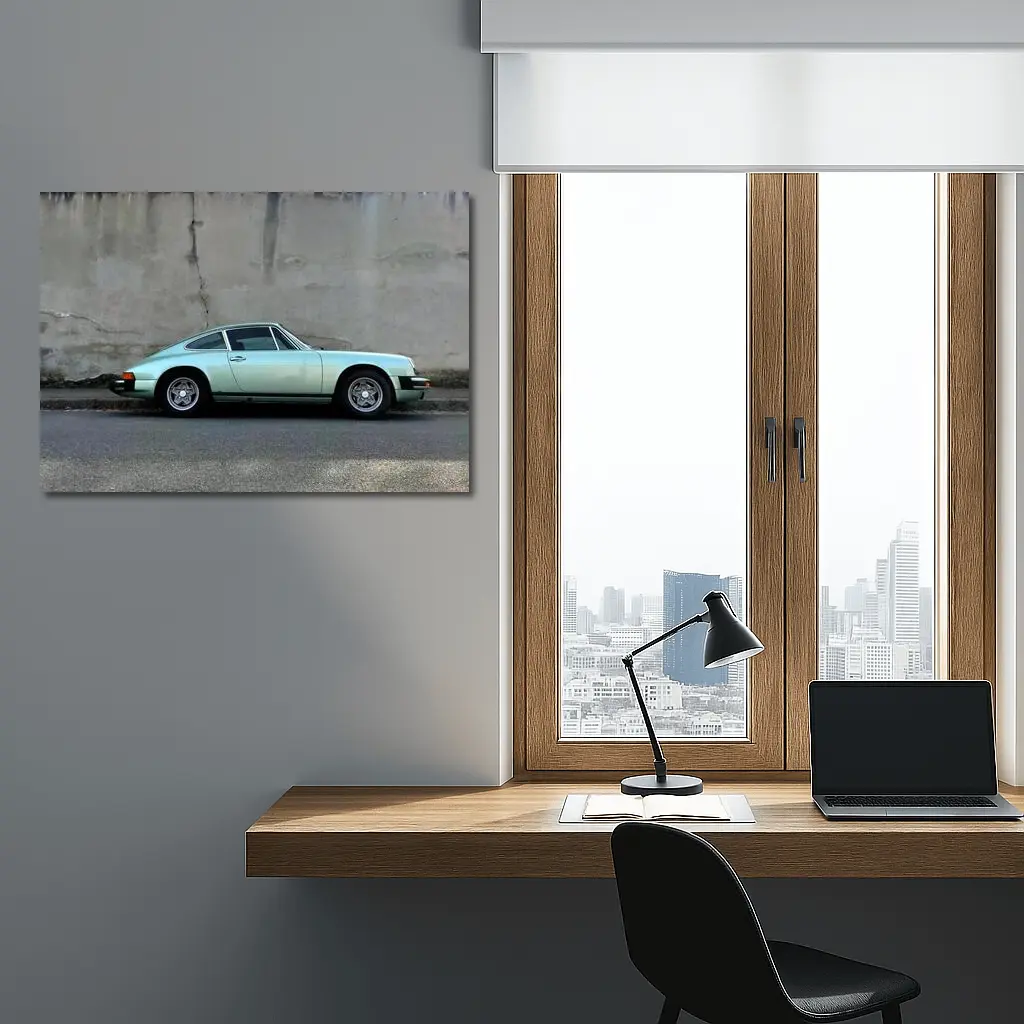 Porsche 911 Mint Green Classic Street Side – Wall Art