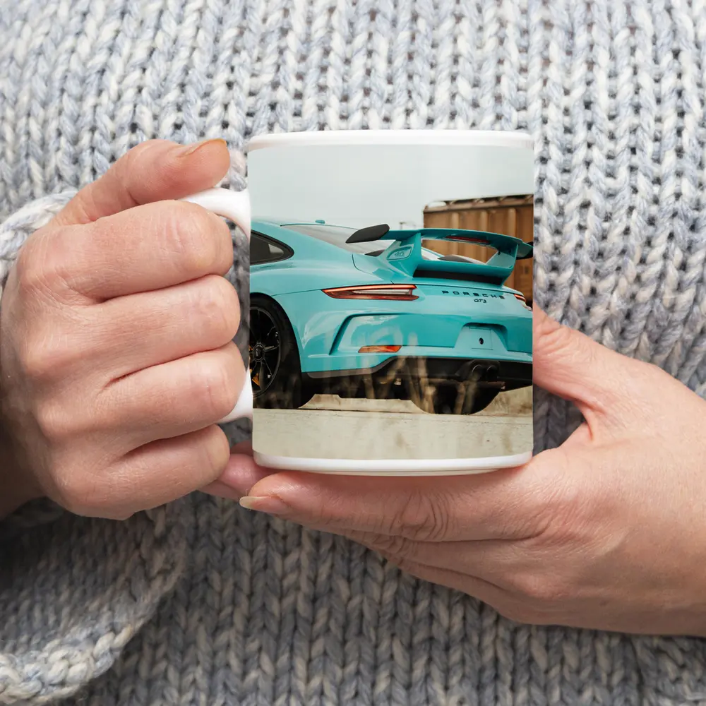 Porsche GT3 Miami Blue Rear Shot – Mugs