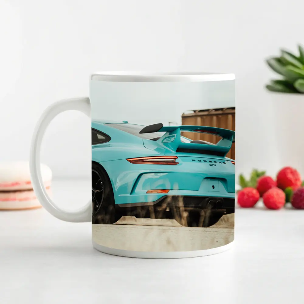 Porsche GT3 Miami Blue Rear Shot – Mugs