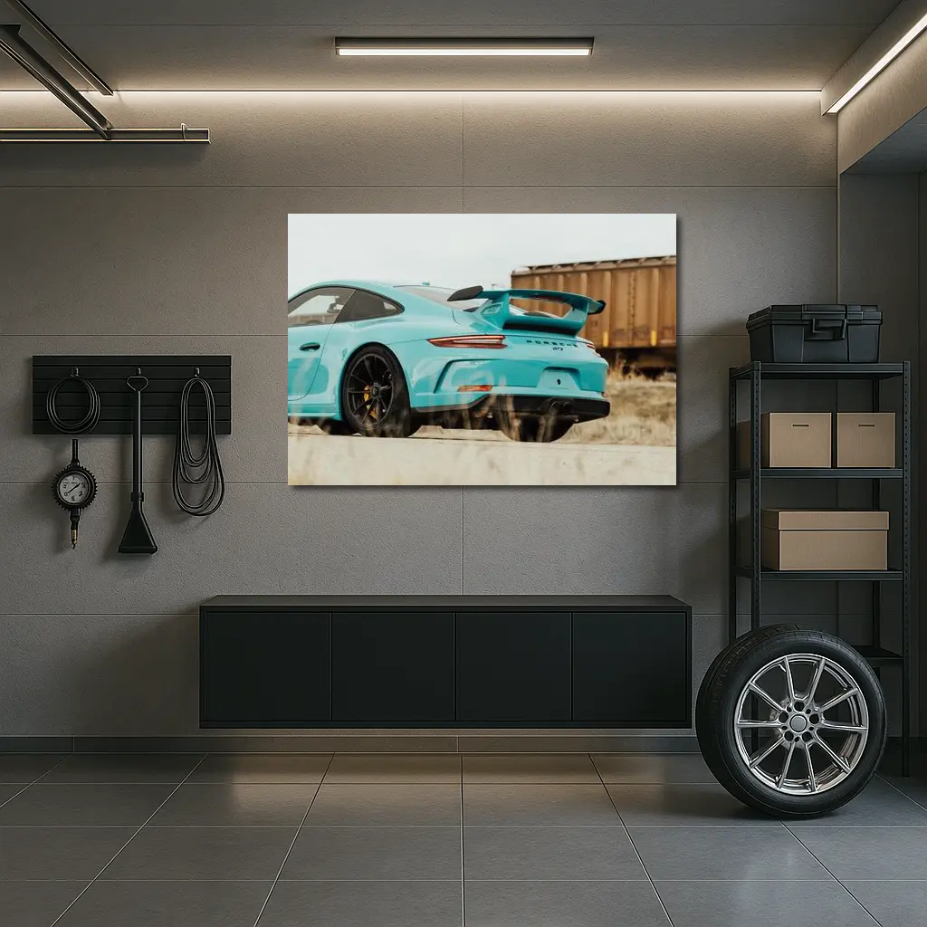 Porsche GT3 Miami Blue Rear Shot – Wall Art