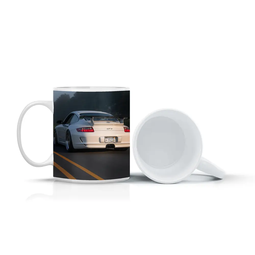 Porsche 911 GT3 White Rear Foggy Road – Mugs