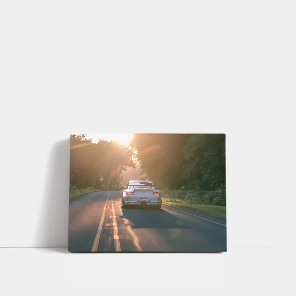 Porsche GT3 Driving Sunlit Country Road – Wall Art