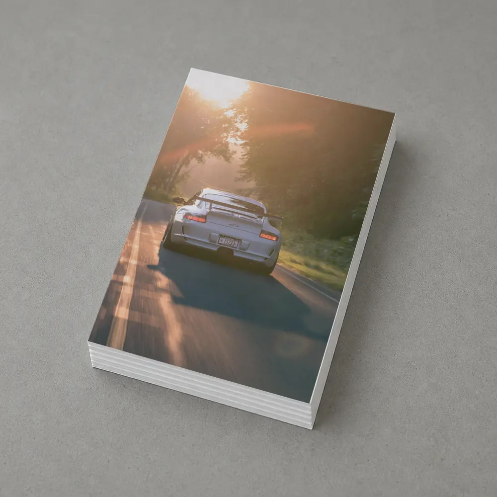 Porsche GT3 Driving Sunlit Country Road – Postcards