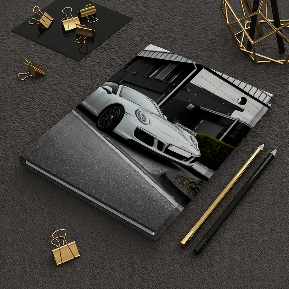 White Porsche 911 Parked Urban Street – Notebooks