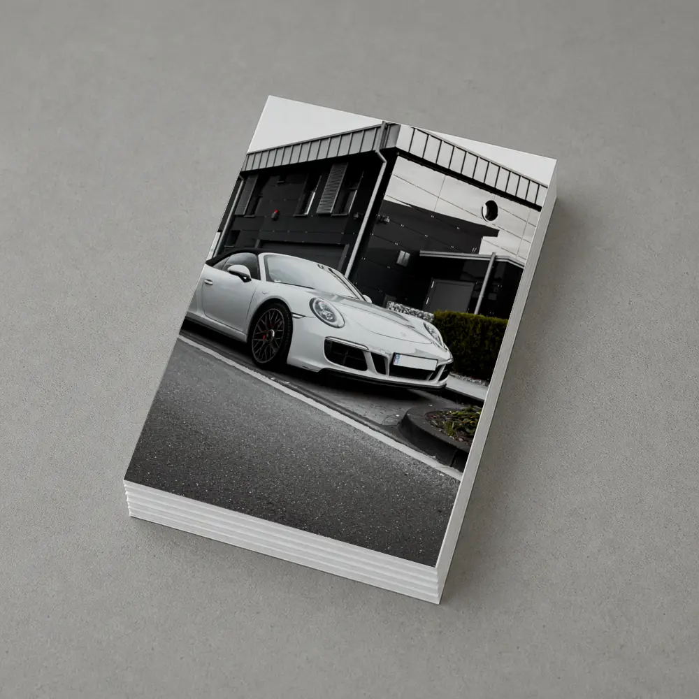 White Porsche 911 Parked Urban Street – Postcards