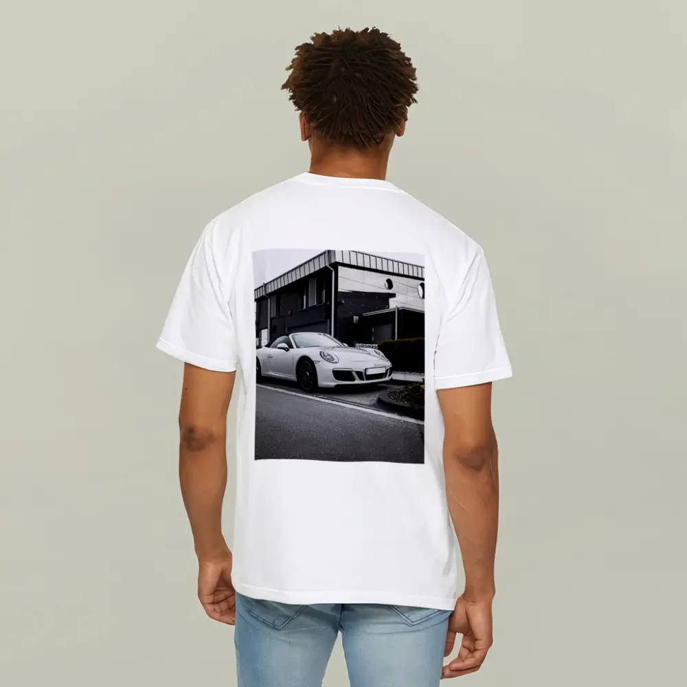 White Porsche 911 Parked Urban Street – T-Shirts