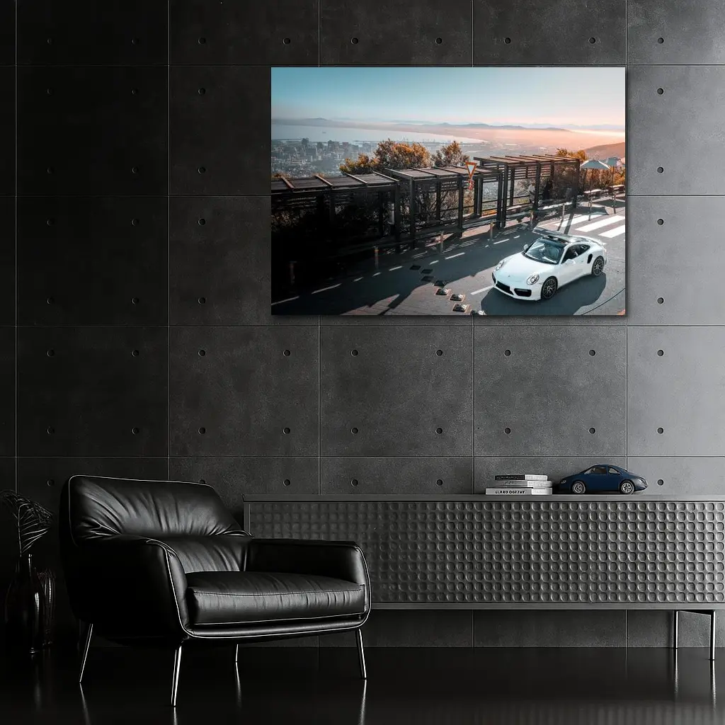 White Porsche 911 Turbo City Overlook – Wall Art