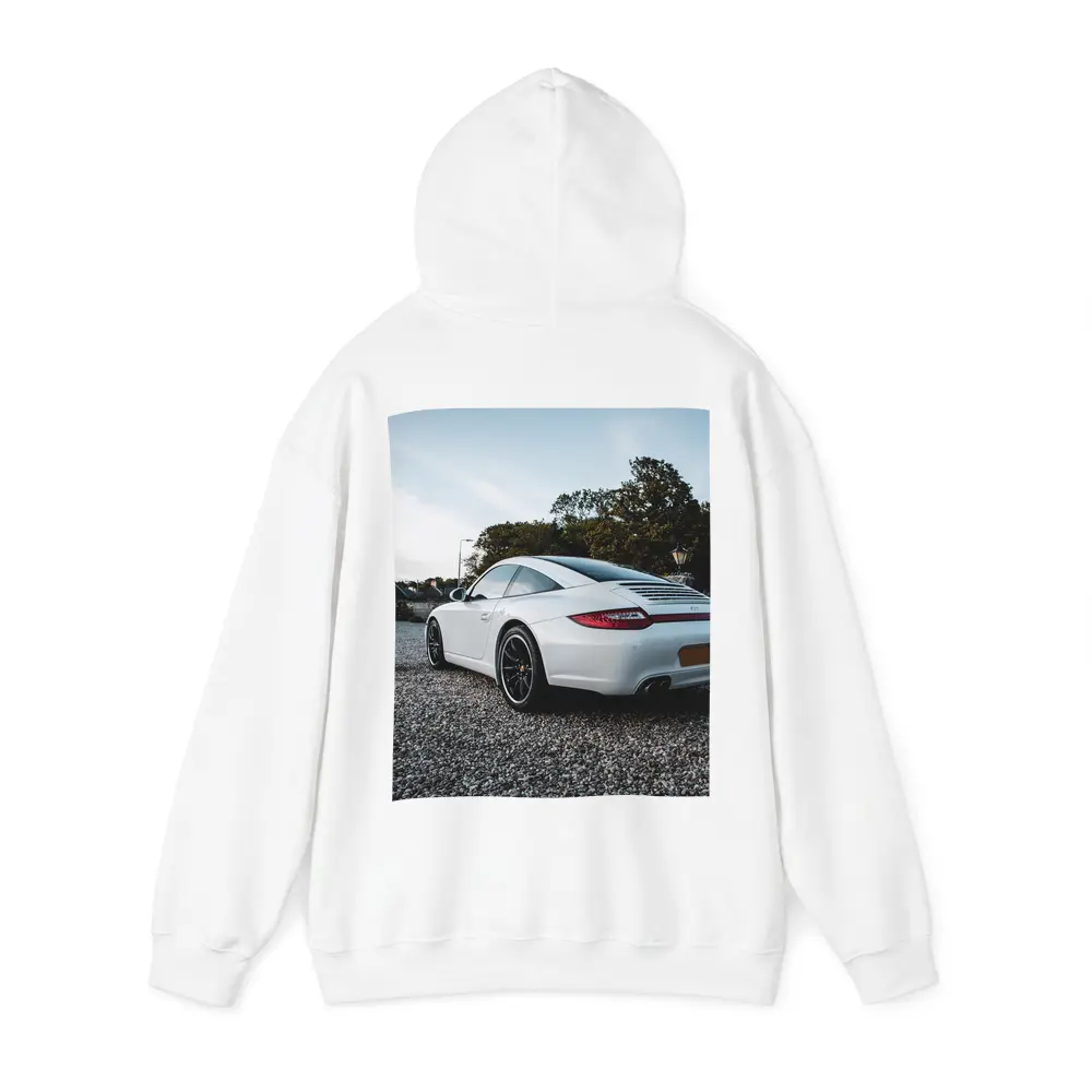 Porsche 911 White Rear Gravel Setting – Hoodies