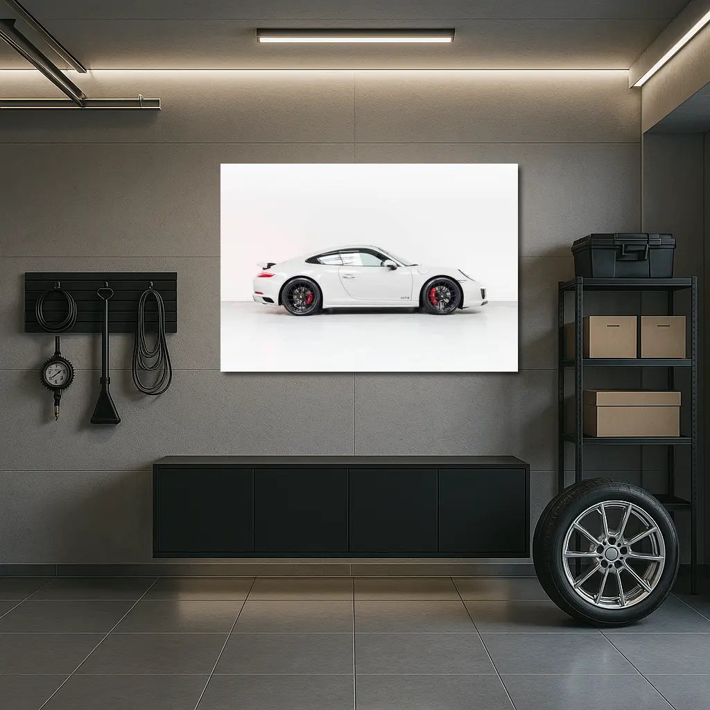 Porsche 911 GTS White Studio Side – Wall Art