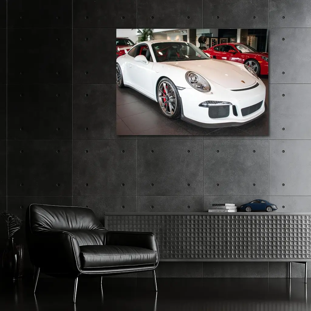 Porsche 911 GT3 White Car Dealership – Wall Art