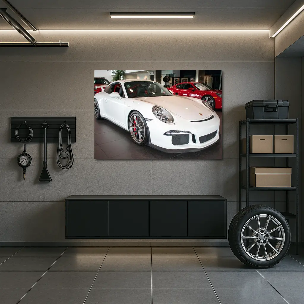 Porsche 911 GT3 White Car Dealership – Wall Art