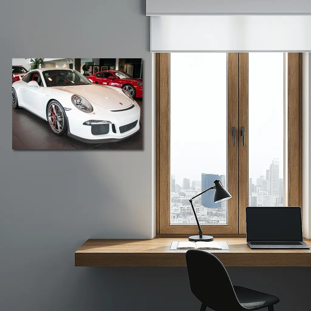 Porsche 911 GT3 White Car Dealership – Wall Art