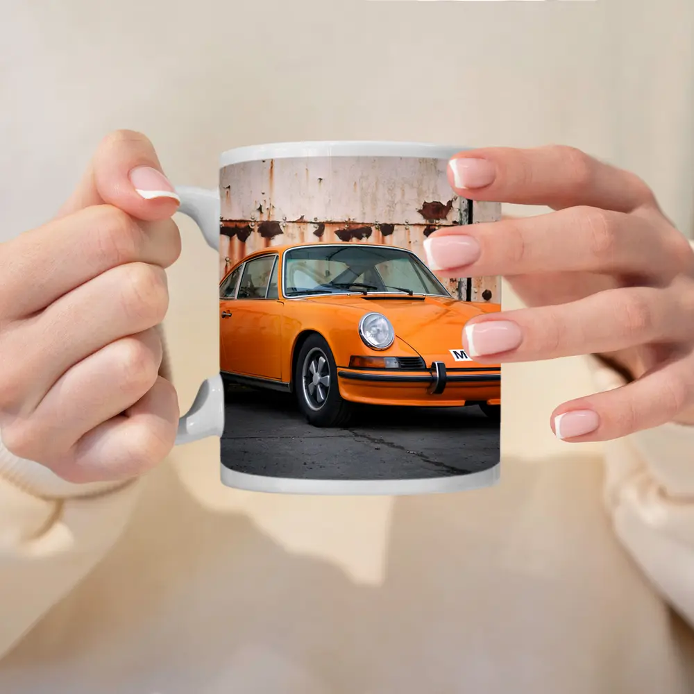 Porsche 911 Orange Classic Car Rusty Wall – Mugs