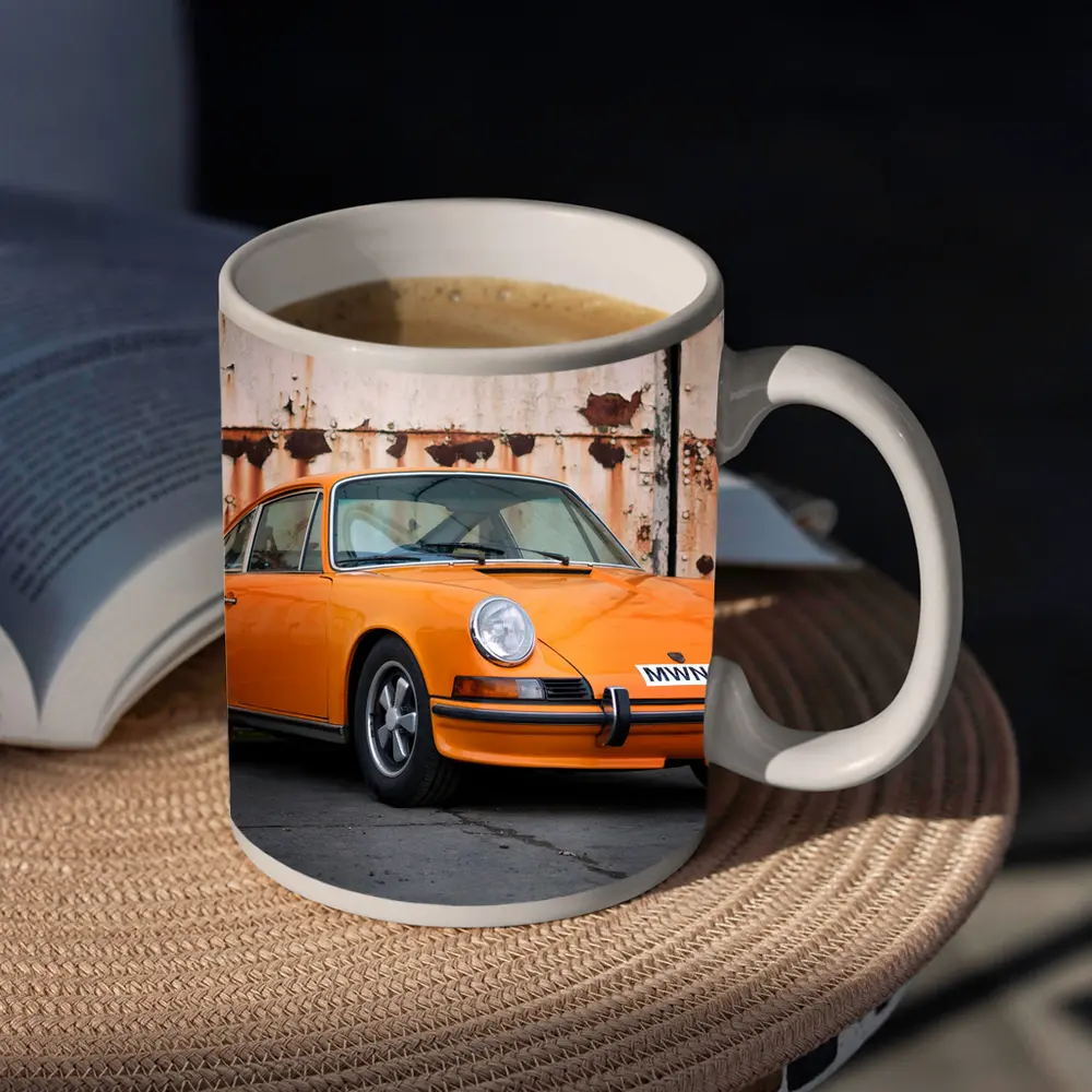 Porsche 911 Orange Classic Car Rusty Wall – Mugs