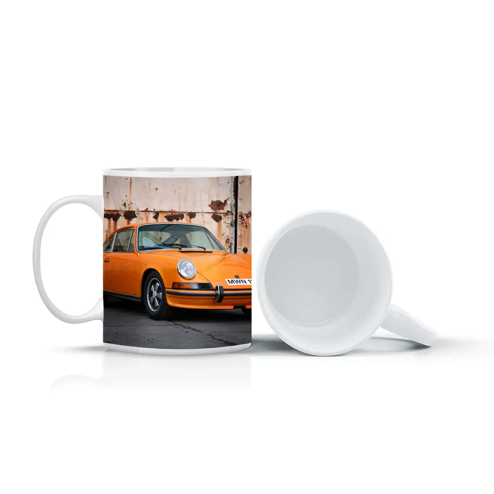 Porsche 911 Orange Classic Car Rusty Wall – Mugs