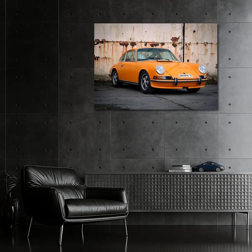 Porsche 911 Orange Classic Car Rusty Wall – Wall Art