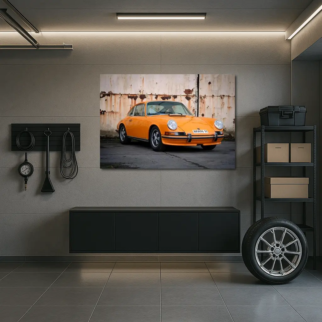 Porsche 911 Orange Classic Car Rusty Wall – Wall Art