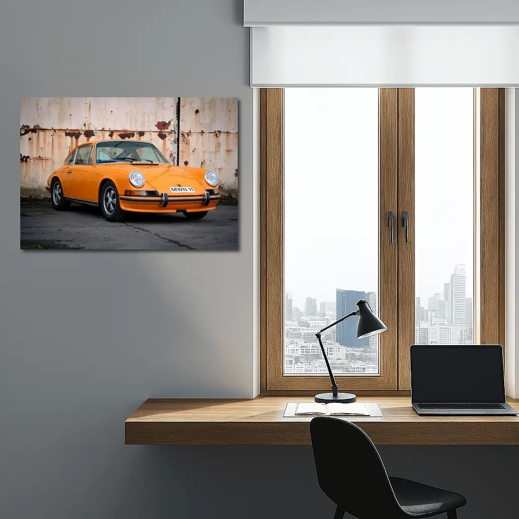 Porsche 911 Orange Classic Car Rusty Wall – Wall Art