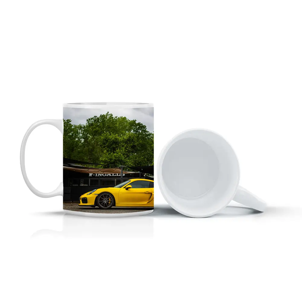 Yellow Porsche Cayman GT4 Street Parked – Mugs