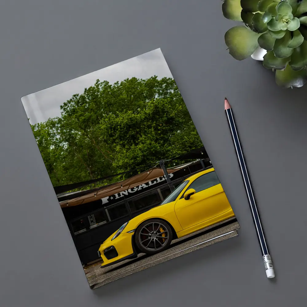 Yellow Porsche Cayman GT4 Street Parked – Notebooks