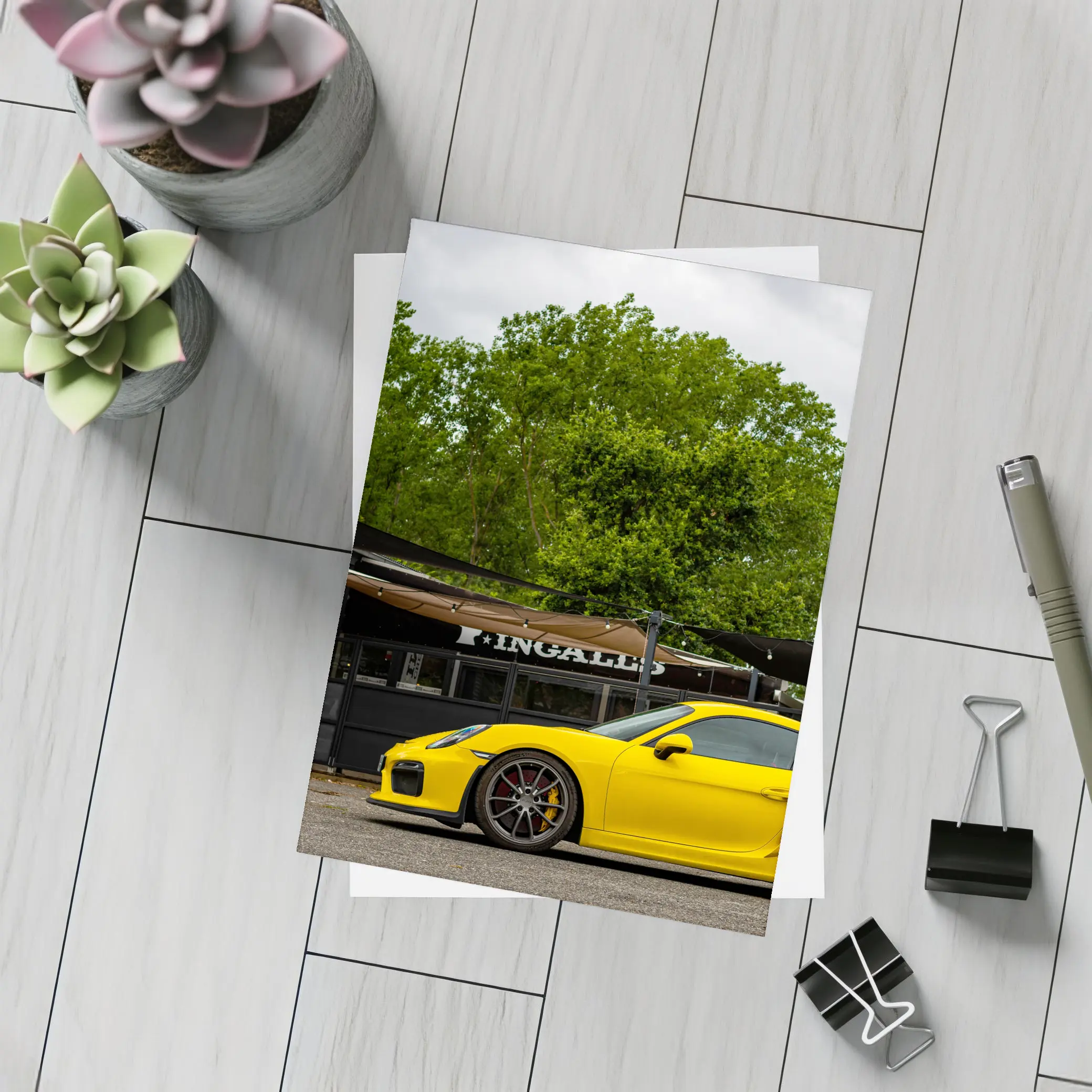 Yellow Porsche Cayman GT4 Street Parked – Postcards