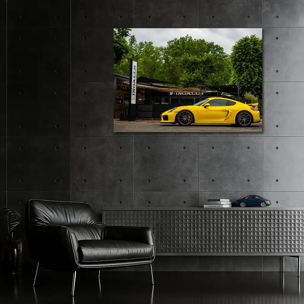 Yellow Porsche Cayman GT4 Street Parked – Wall Art