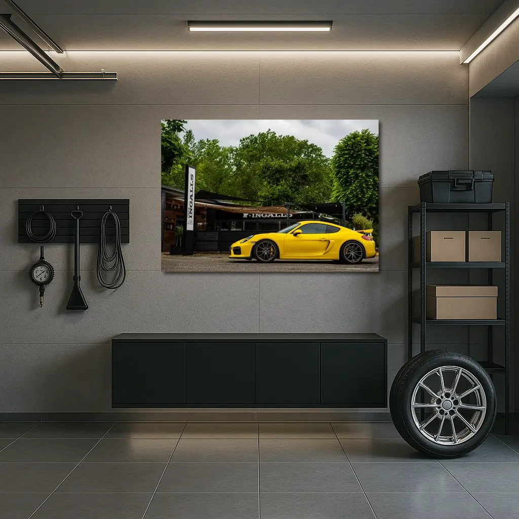 Yellow Porsche Cayman GT4 Street Parked – Wall Art