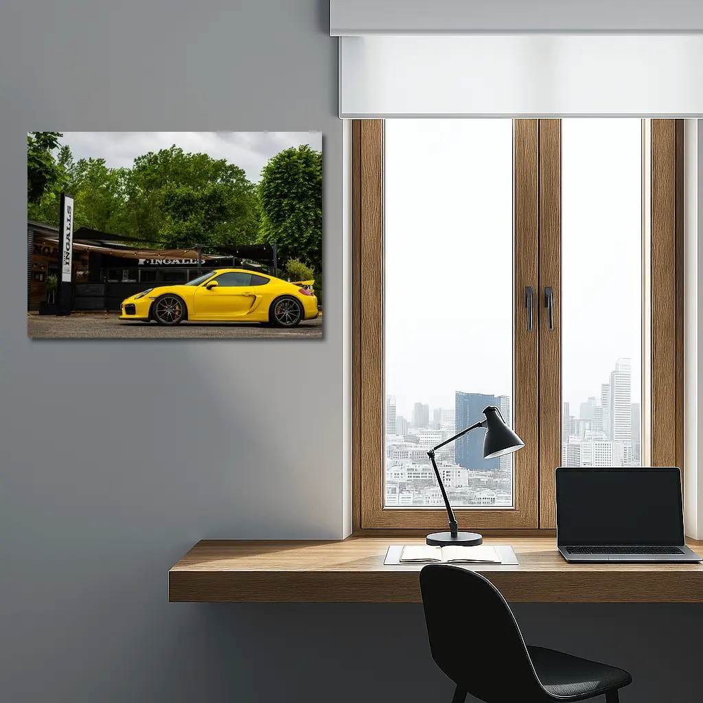 Yellow Porsche Cayman GT4 Street Parked – Wall Art