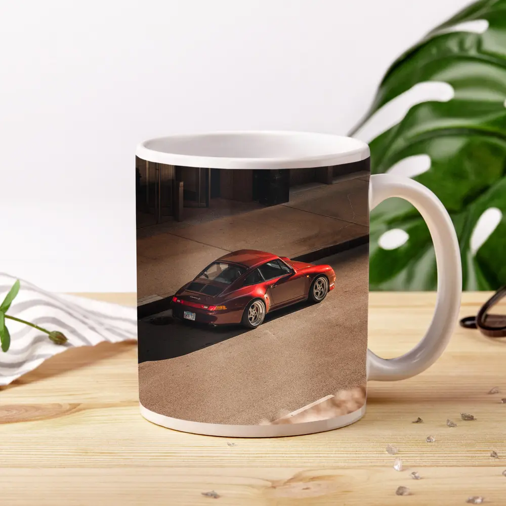 Red Porsche 911 Parked Urban Street – Mugs