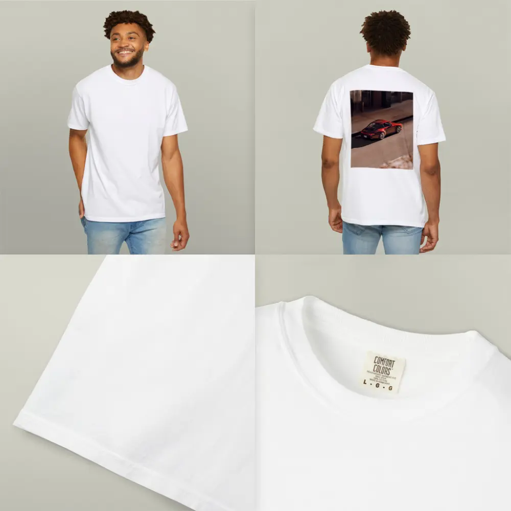 Red Porsche 911 Parked Urban Street – T-Shirts