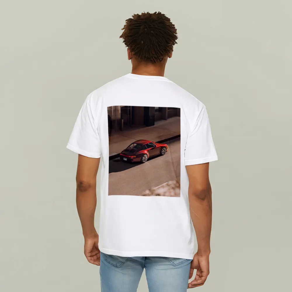 Red Porsche 911 Parked Urban Street – T-Shirts