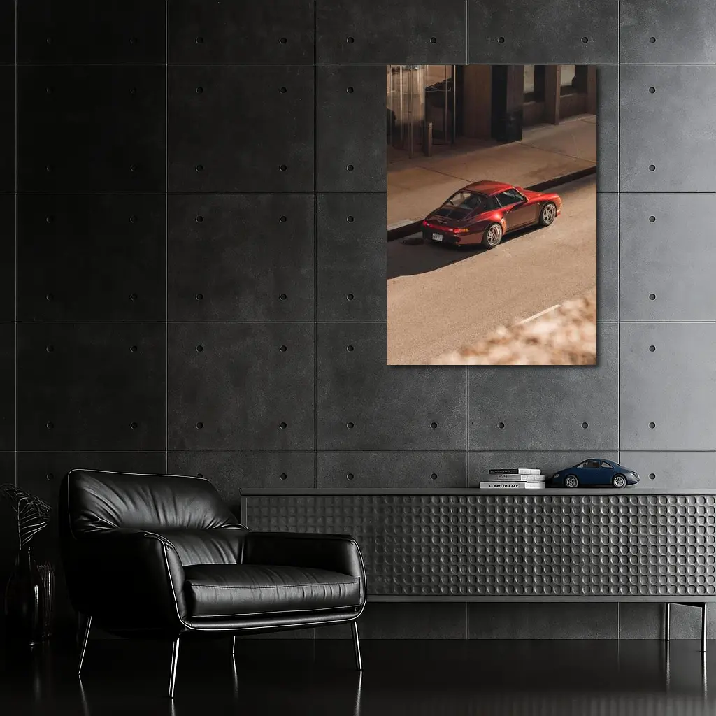 Red Porsche 911 Parked Urban Street – Wall Art
