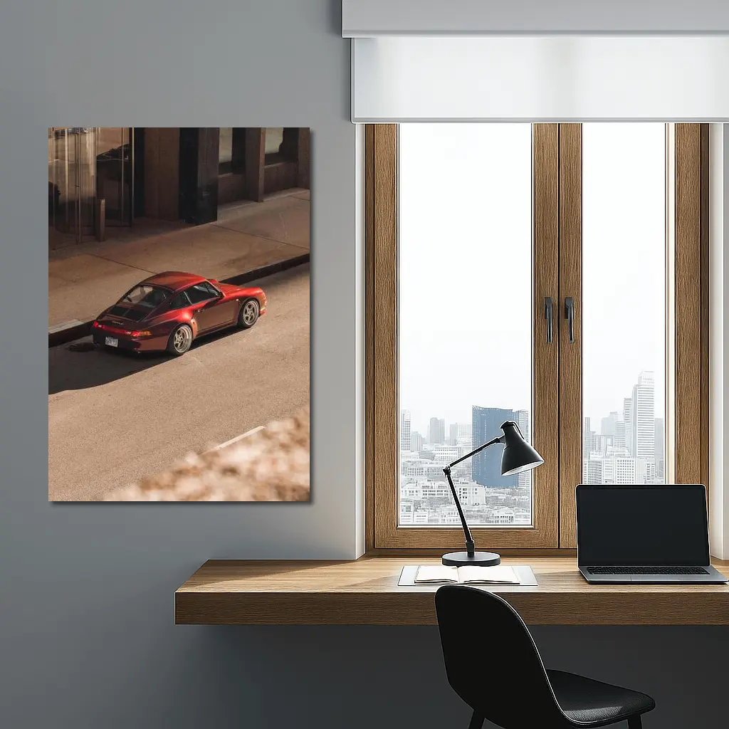 Red Porsche 911 Parked Urban Street – Wall Art