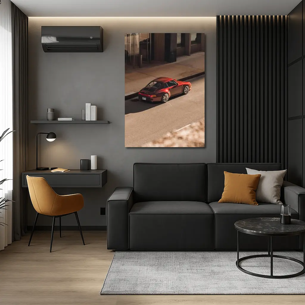 Red Porsche 911 Parked Urban Street – Wall Art