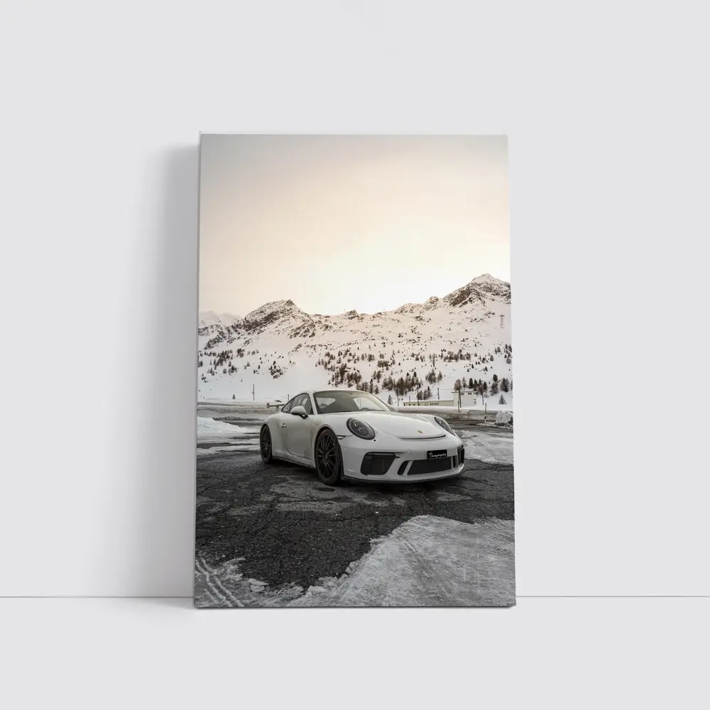 Porsche 911 GT3 White Snowy Mountain Setting – Wall Art