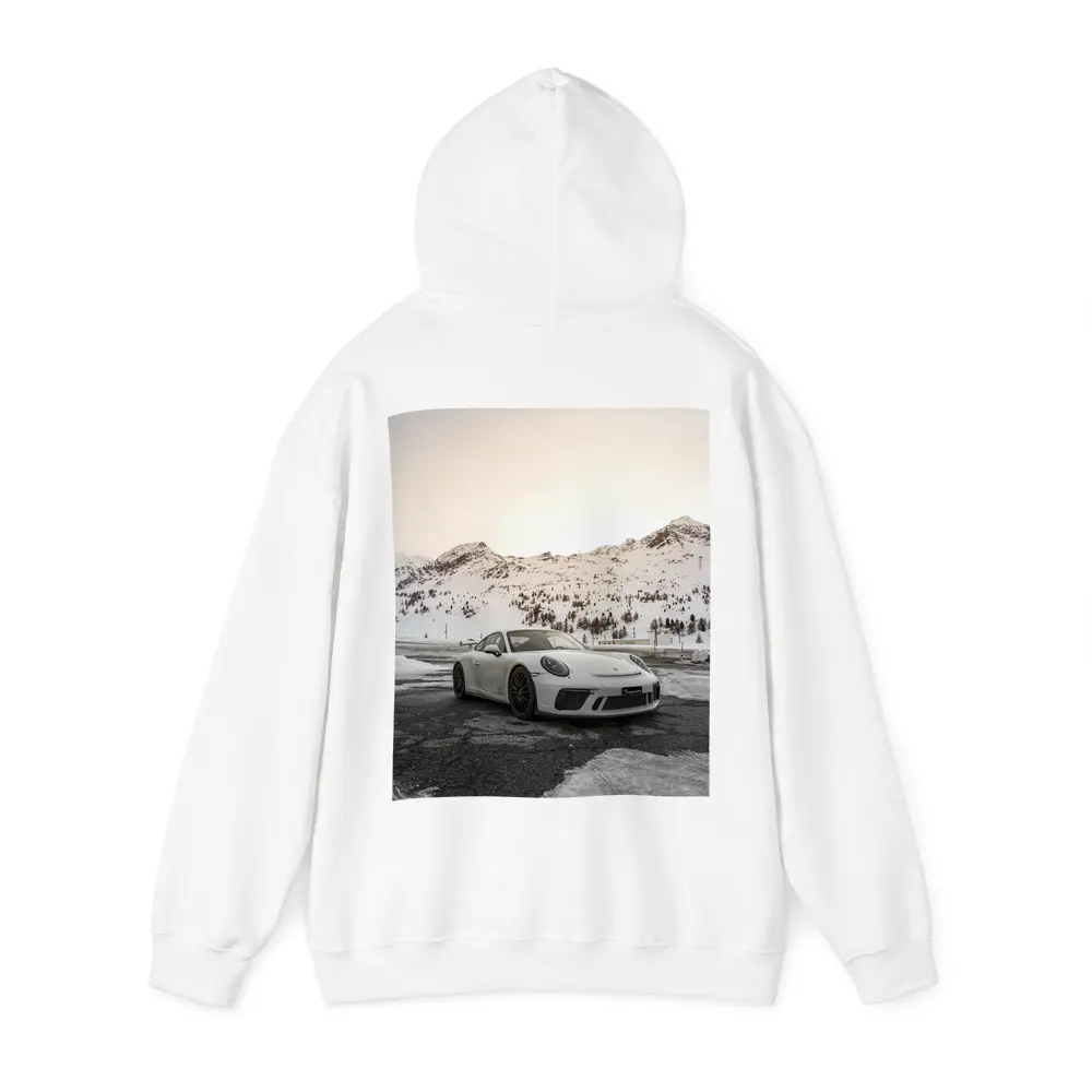 Porsche 911 GT3 White Snowy Mountain Setting – Hoodies