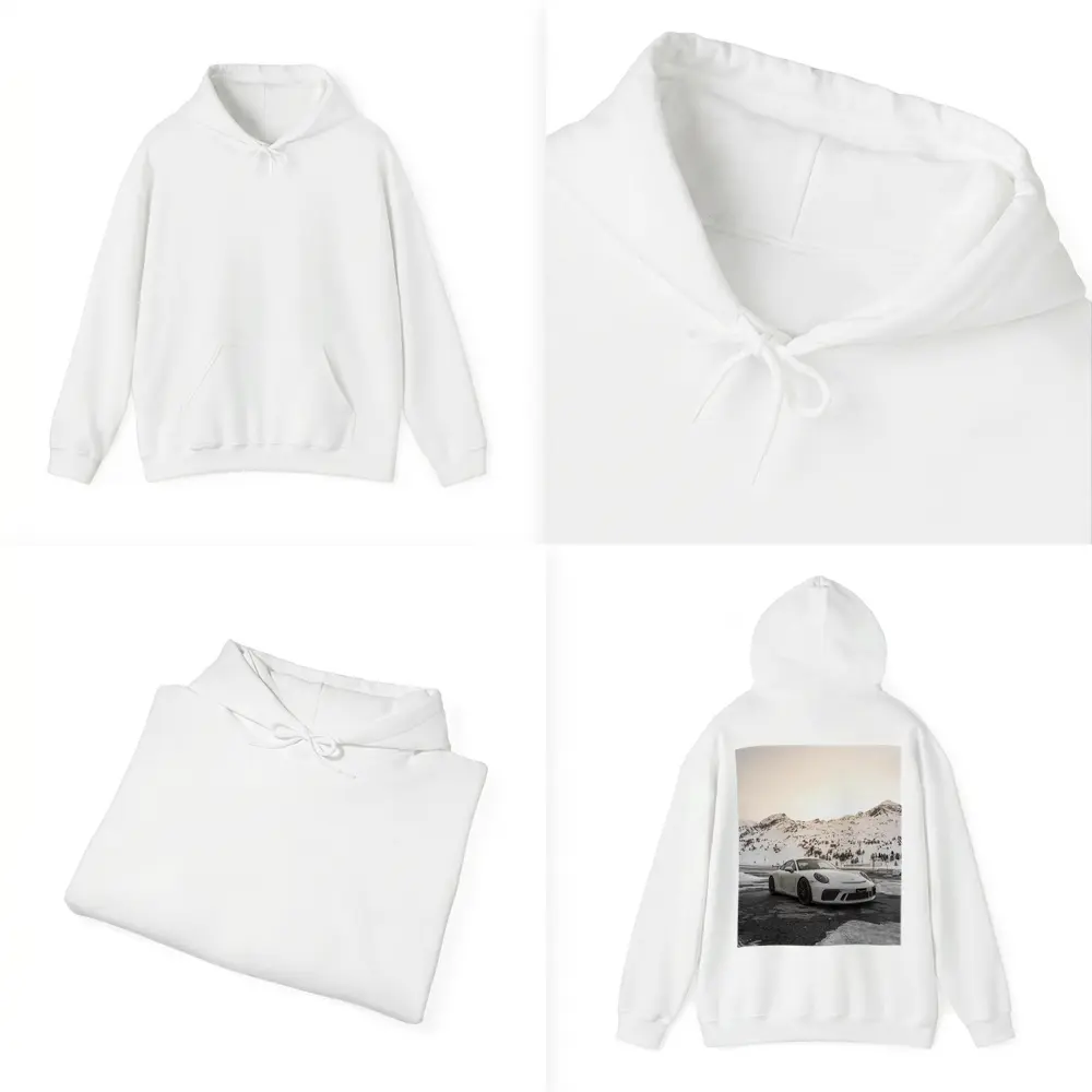 Porsche 911 GT3 White Snowy Mountain Setting – Hoodies