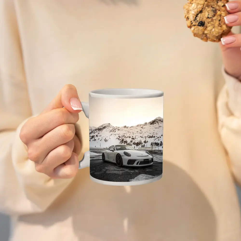 Porsche 911 GT3 White Snowy Mountain Setting – Mugs