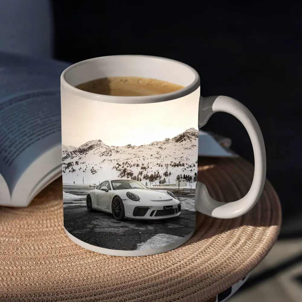 Porsche 911 GT3 White Snowy Mountain Setting – Mugs