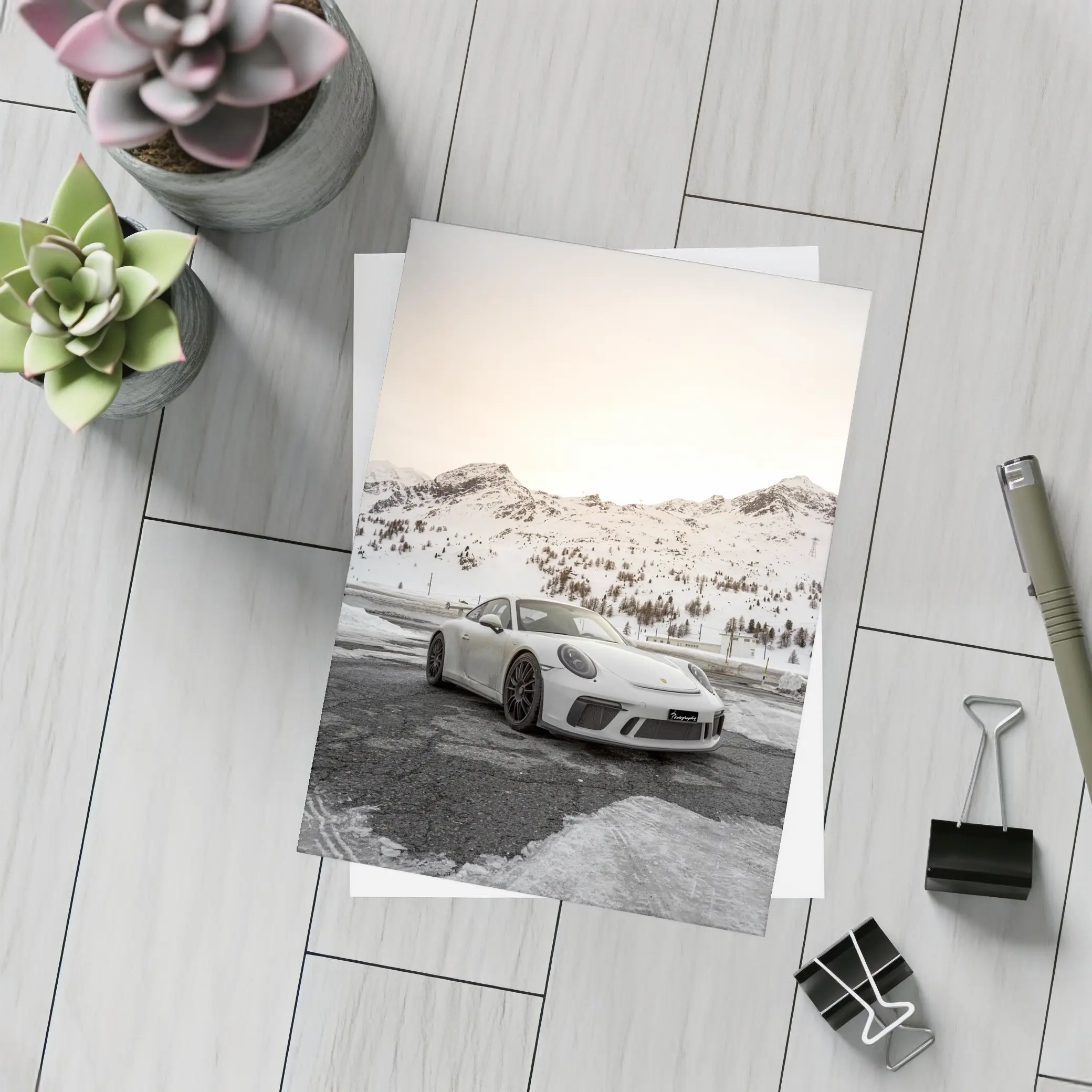 Porsche 911 GT3 White Snowy Mountain Setting – Postcards
