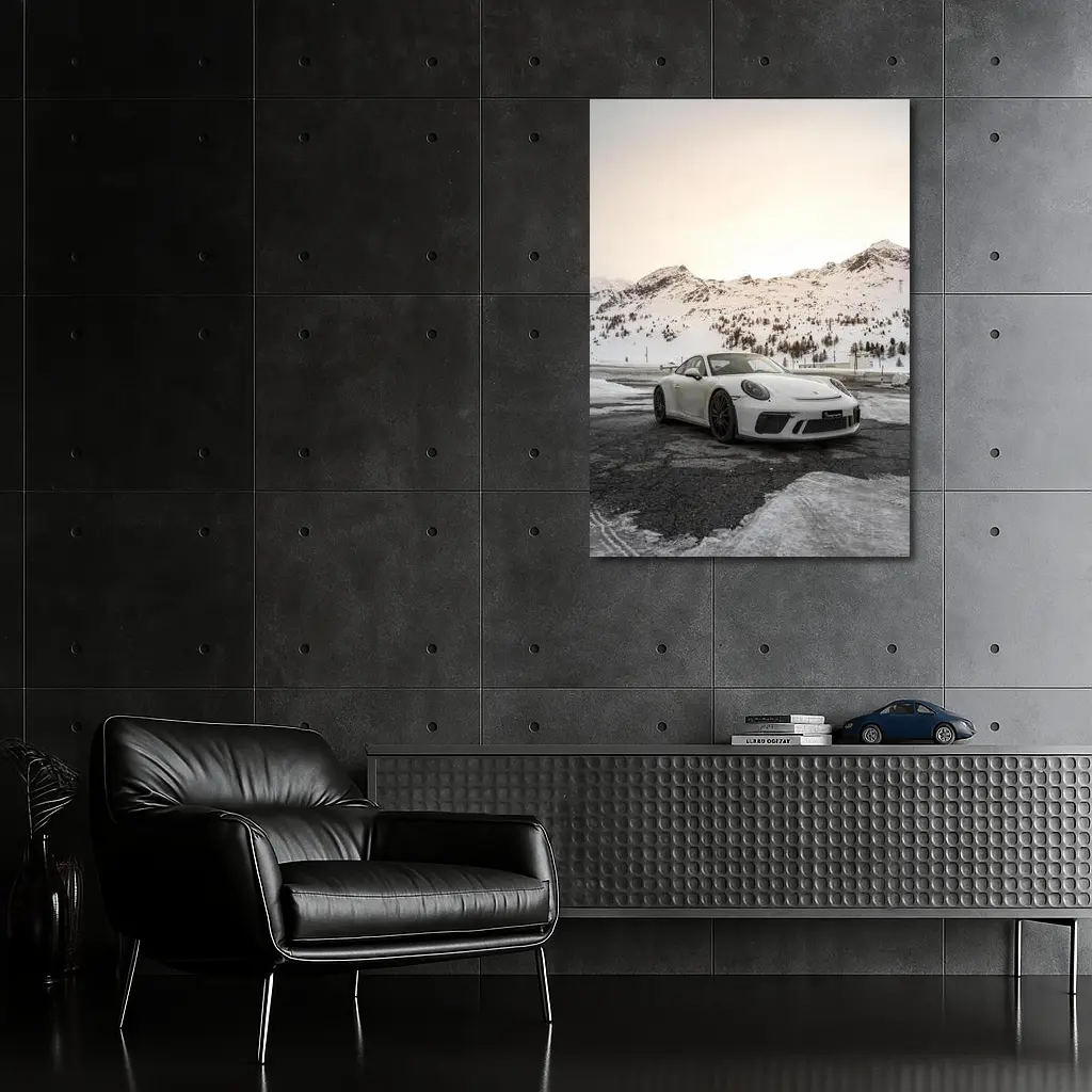 Porsche 911 GT3 White Snowy Mountain Setting – Wall Art